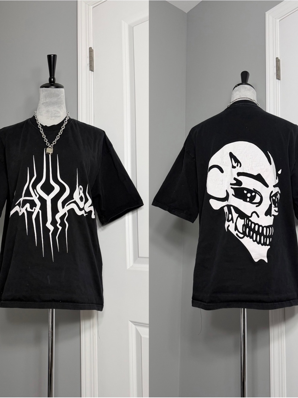 Underground Streetwear Laylow Y2K Black & White Graphic Skull Tee